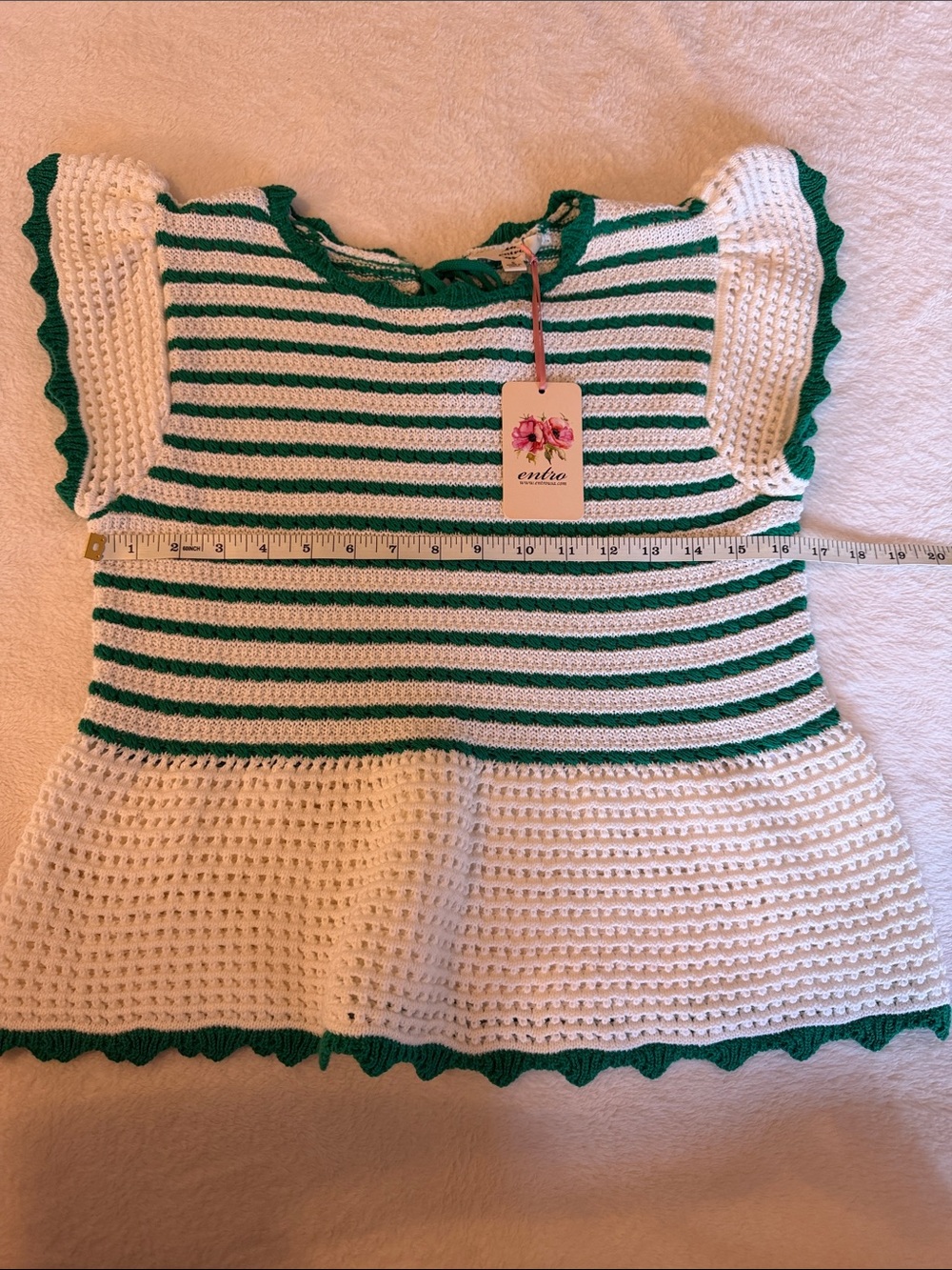 entro Green and White Striped Crochet Top - Picture 2 of 7